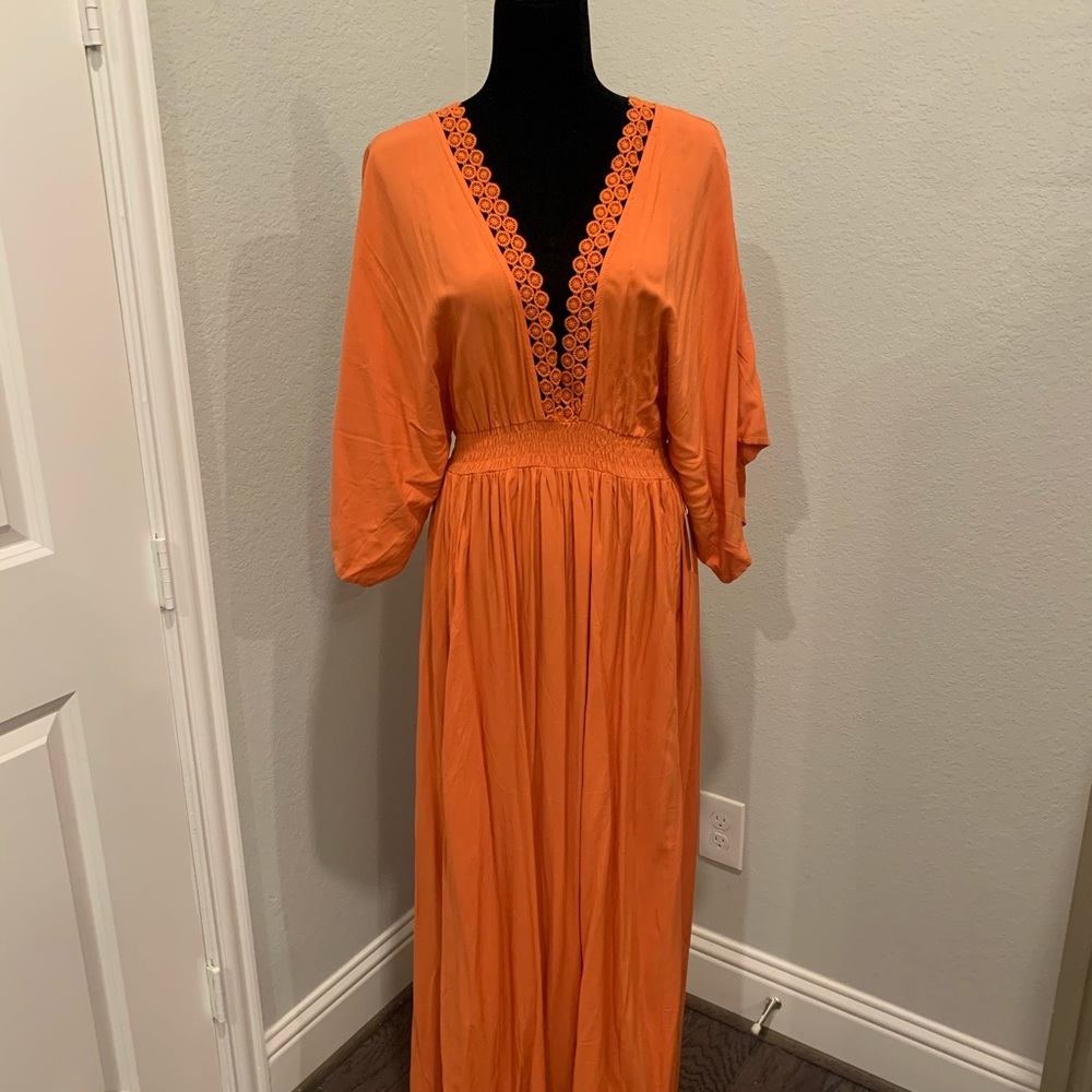 Forever 21 Orange V-Neck Maxi Dress- SZ L